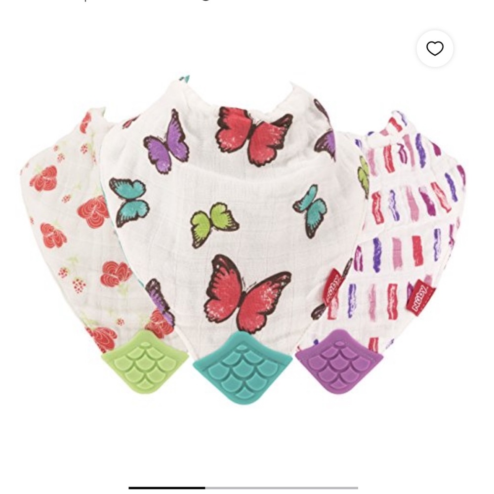 Nuby Reversible 100% Natural Cotton Muslin 3 Piece Teething Bib, NWT